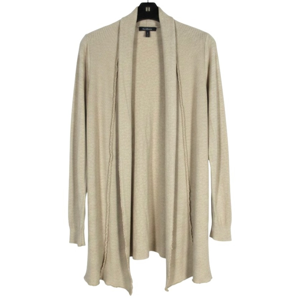 CYRUS Beige OPEN-FRONT Ribbed-Knit Trim ROLLED COLLAR Cardigan Sweater Sz XL